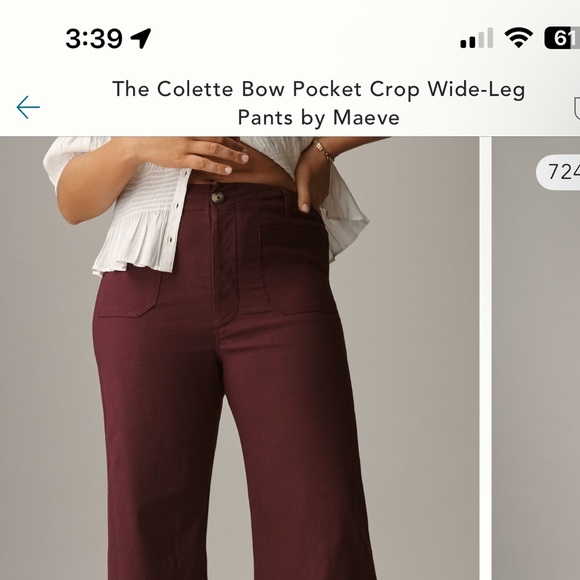 Anthropologie Maeve Colette Burgundy Bow Wide-Leg Cropped Pants 33 (size 16) - Picture 5 of 5